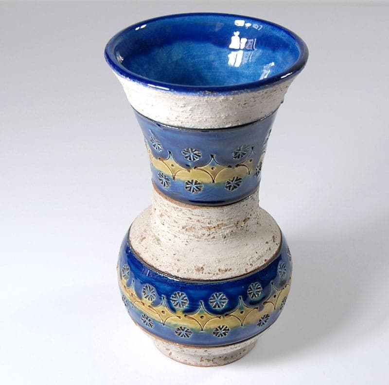 Wazon ceramiczny, biały niebieski żółty, ceramika, Włochy, lata 60. - 317898