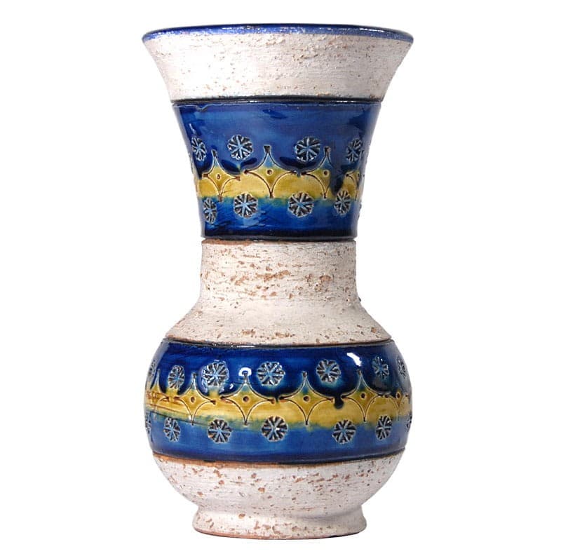Wazon ceramiczny, biały niebieski żółty, ceramika, Włochy, lata 60. - 317900