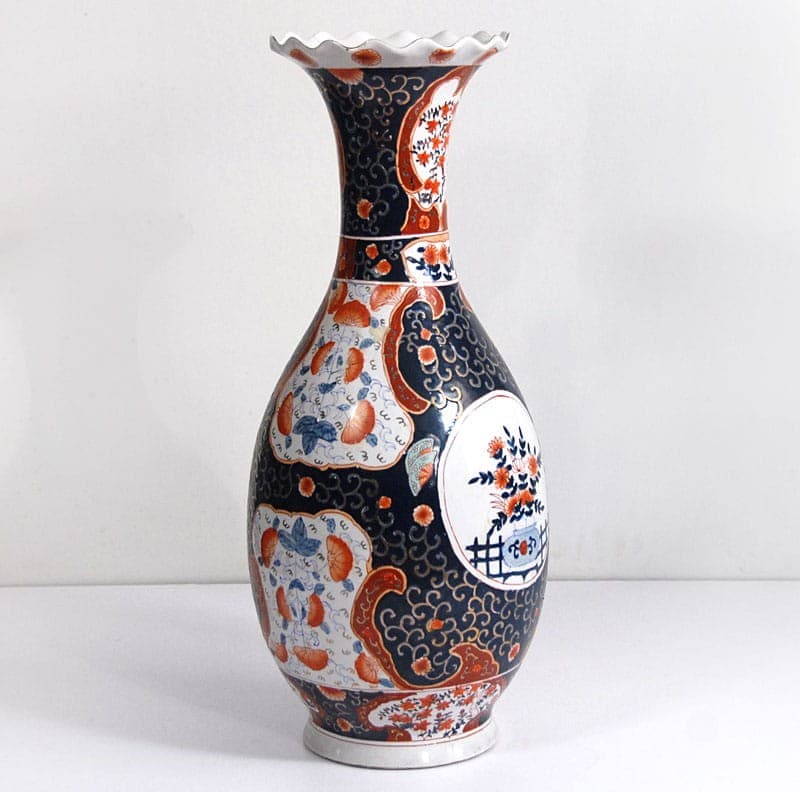 Wazon podłogowy Imari, niebieski pomarańczowy biały złoty, porcelana, Japonia, lata 70. - 317850