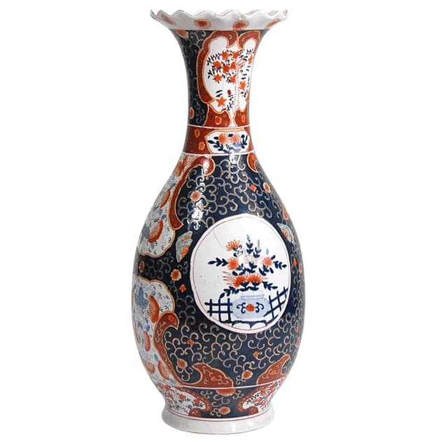 Wazon podłogowy Imari, niebieski pomarańczowy biały złoty, porcelana, Japonia, lata 70. - WYMIARY