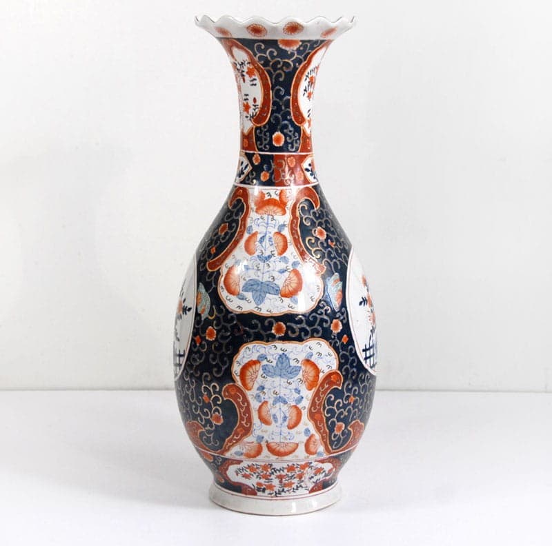 Wazon podłogowy Imari, niebieski pomarańczowy biały złoty, porcelana, Japonia, lata 70. - 317851