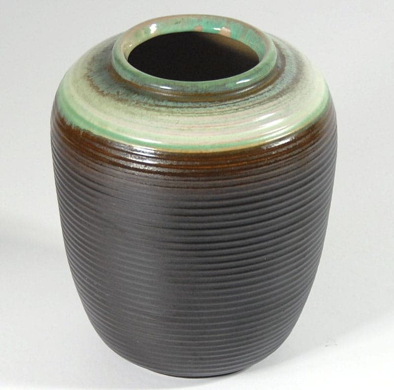 Wazon ceramiczny, czarny, brązowy, zielony, Belgia, lata 60. - 317790