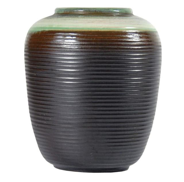 Wazon ceramiczny, czarny, brązowy, zielony, Belgia, lata 60. - WYMIARY