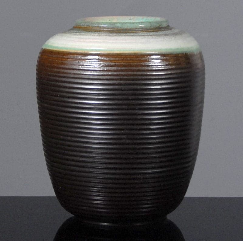 Wazon ceramiczny, czarny, brązowy, zielony, Belgia, lata 60. - 317791