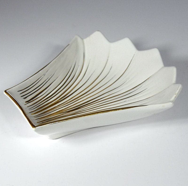 Patera ceramiczna biała, złocona, Włochy, lata 50. - 317766