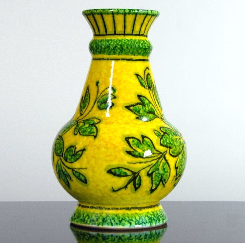 Wazon ceramiczny żółty, akcenty zielone i czarne, Fratelli Fanciullacci, Włochy, lata 60. - 317715