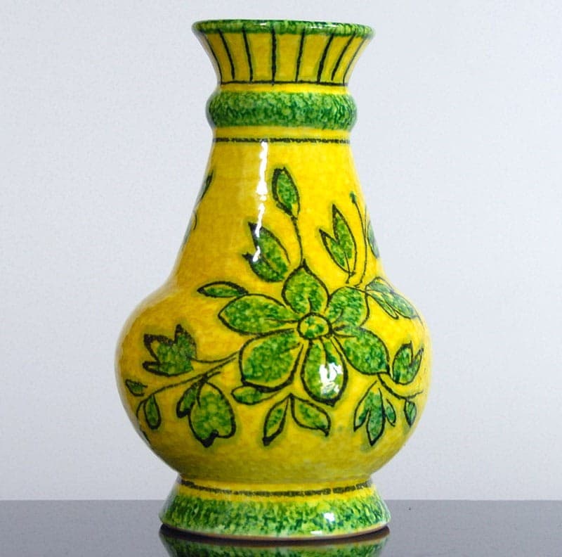 Wazon ceramiczny żółty, akcenty zielone i czarne, Fratelli Fanciullacci, Włochy, lata 60. - 317714