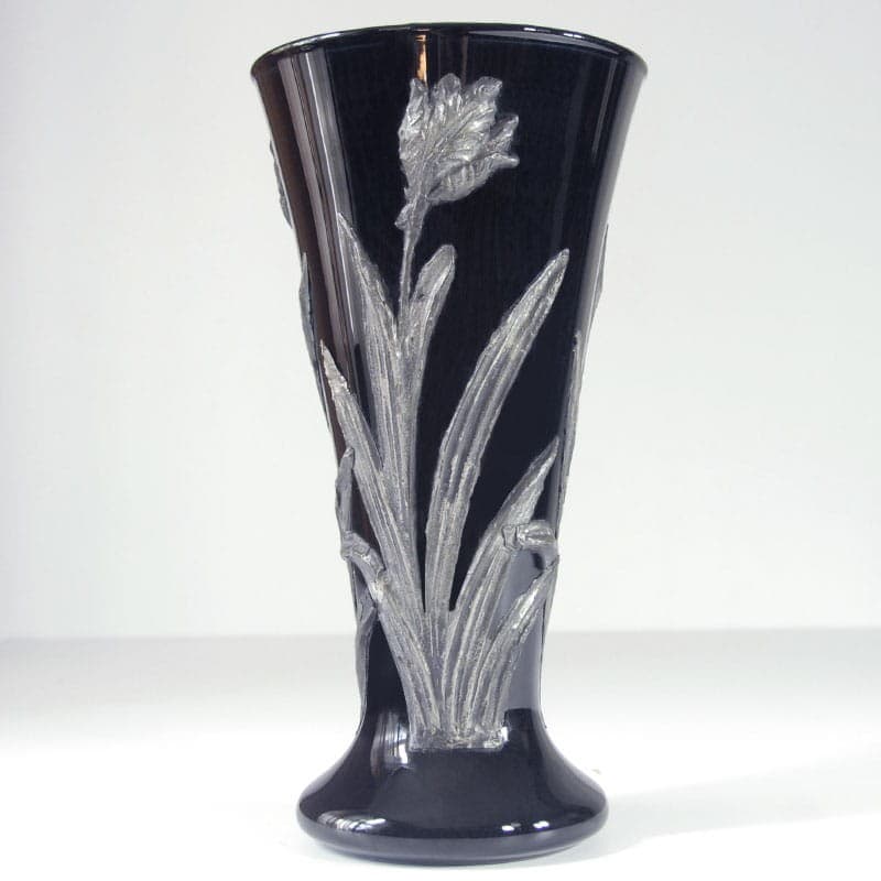 Wazon, szkło czarne, metal srebrny, Francja, lata 50. - 317682