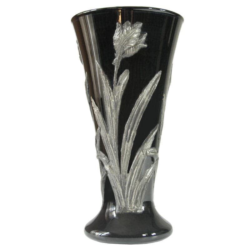 Wazon, szkło czarne, metal srebrny, Francja, lata 50. - 317684