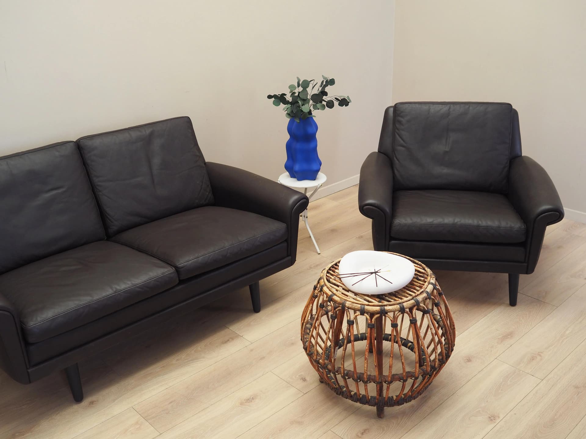 Fotel, skóra brązowa, proj. A. Christiansen, Dania, lata 60. - 23766