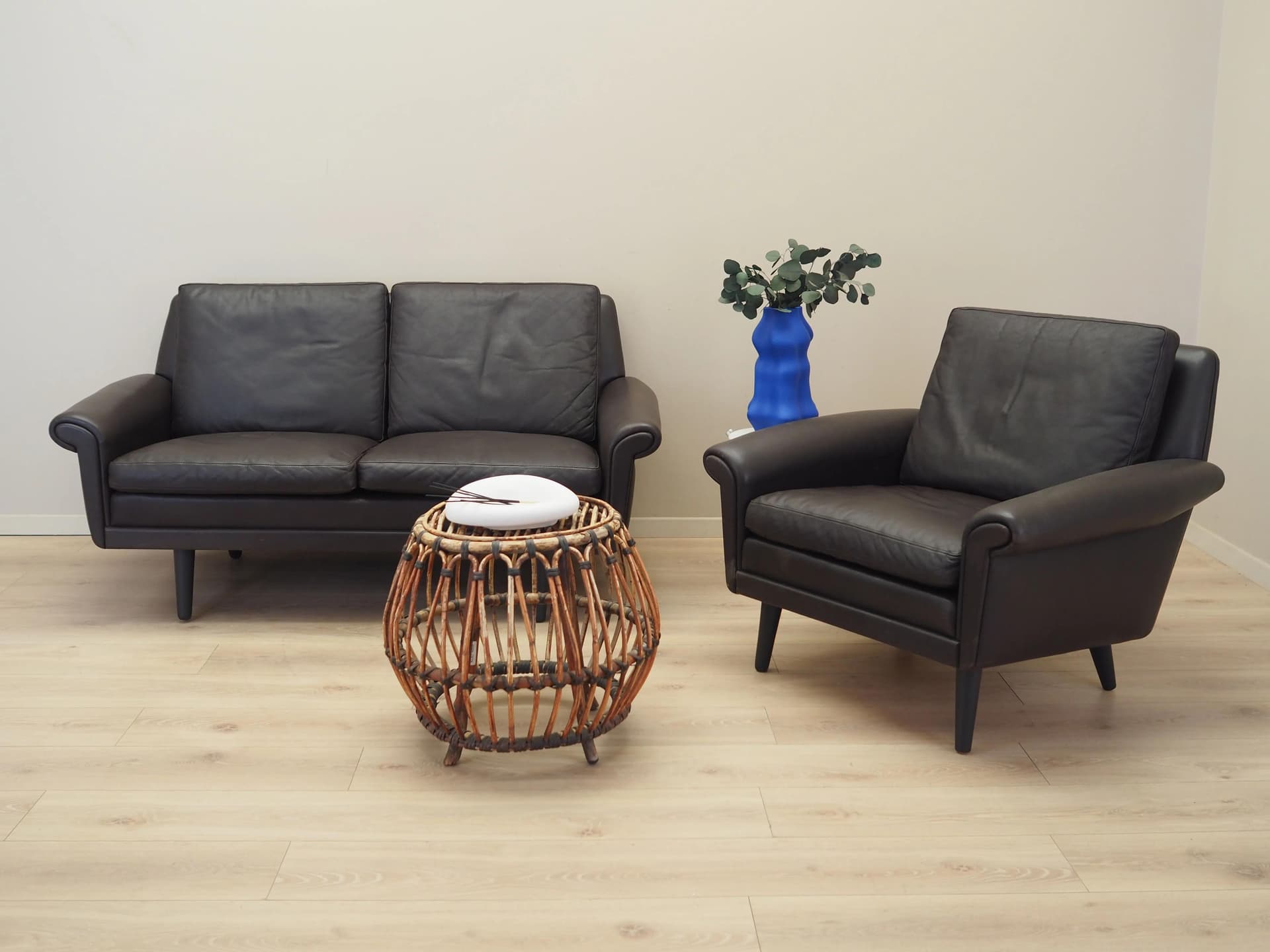 Fotel, skóra brązowa, proj. A. Christiansen, Dania, lata 60. - 23765