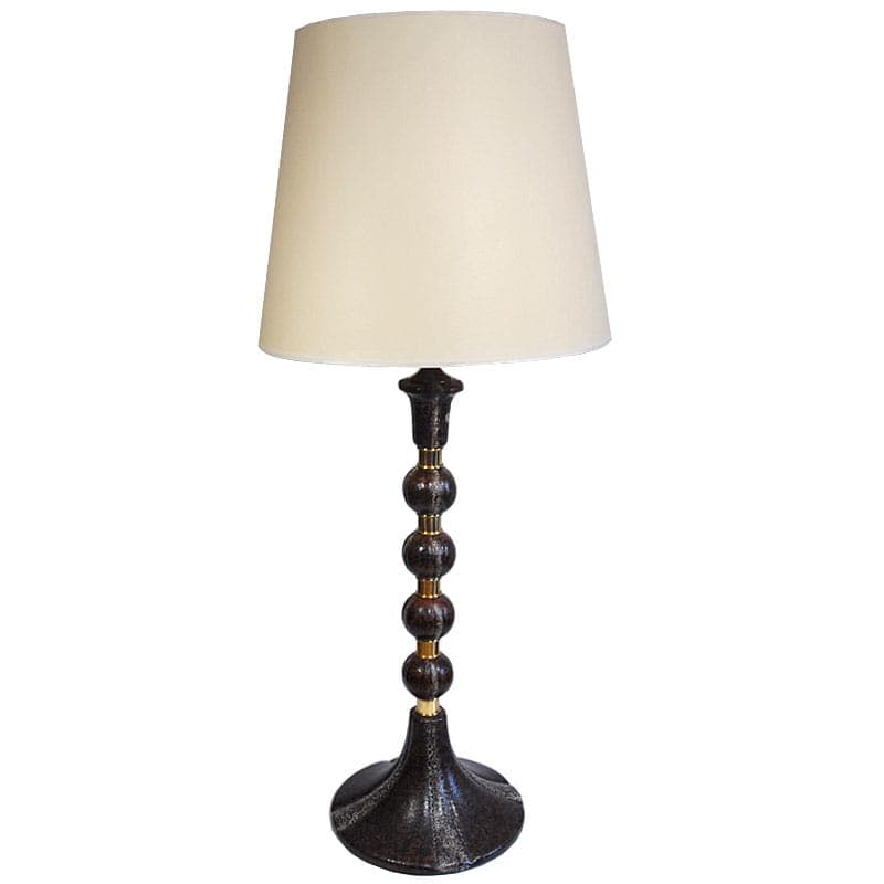 Floor lamp Pan, brown ceramic, gold metal, beige cotton, Goebel, Germany, 1970s. - 317570