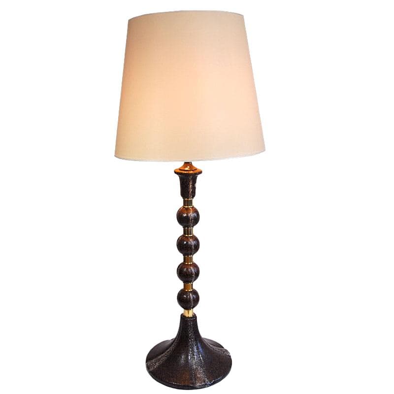 Floor lamp Pan, brown ceramic, gold metal, beige cotton, Goebel, Germany, 1970s.