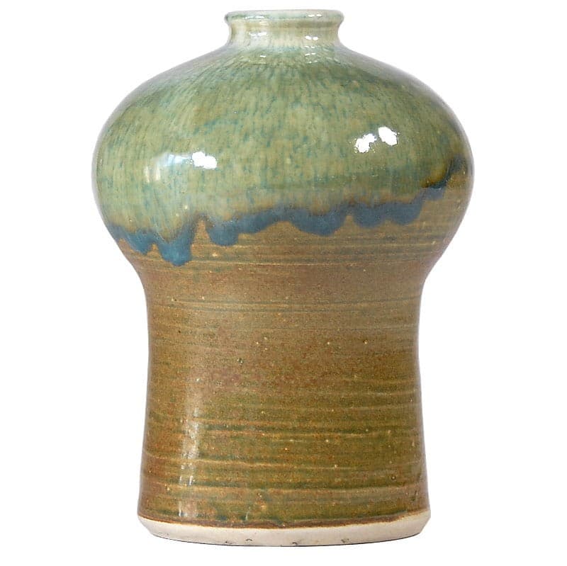 Wazon ceramiczny brązowy, szkliwo zielony niebieski, lata 60. - 317528