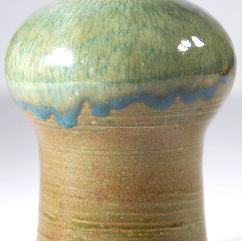 Wazon ceramiczny brązowy, szkliwo zielony niebieski, lata 60. - 317526