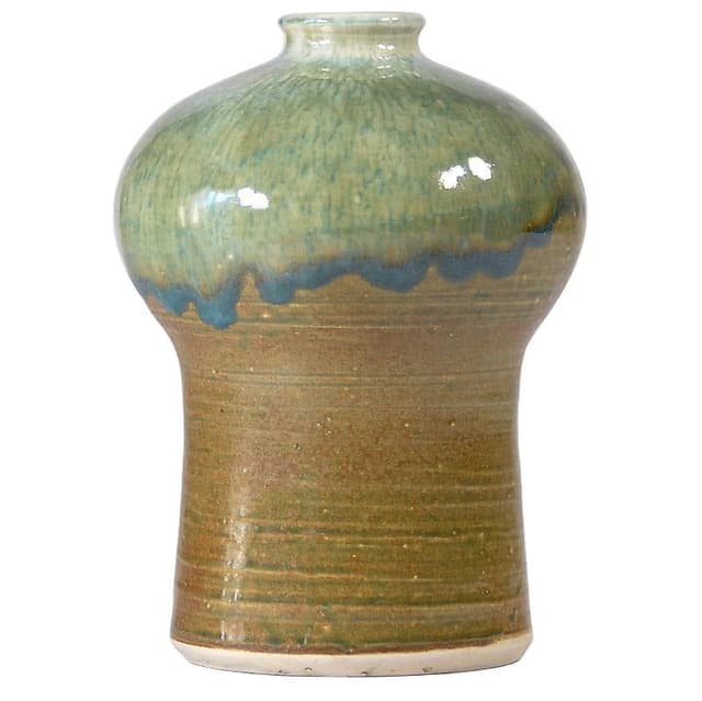Wazon ceramiczny brązowy, szkliwo zielony niebieski, lata 60. - WYMIARY
