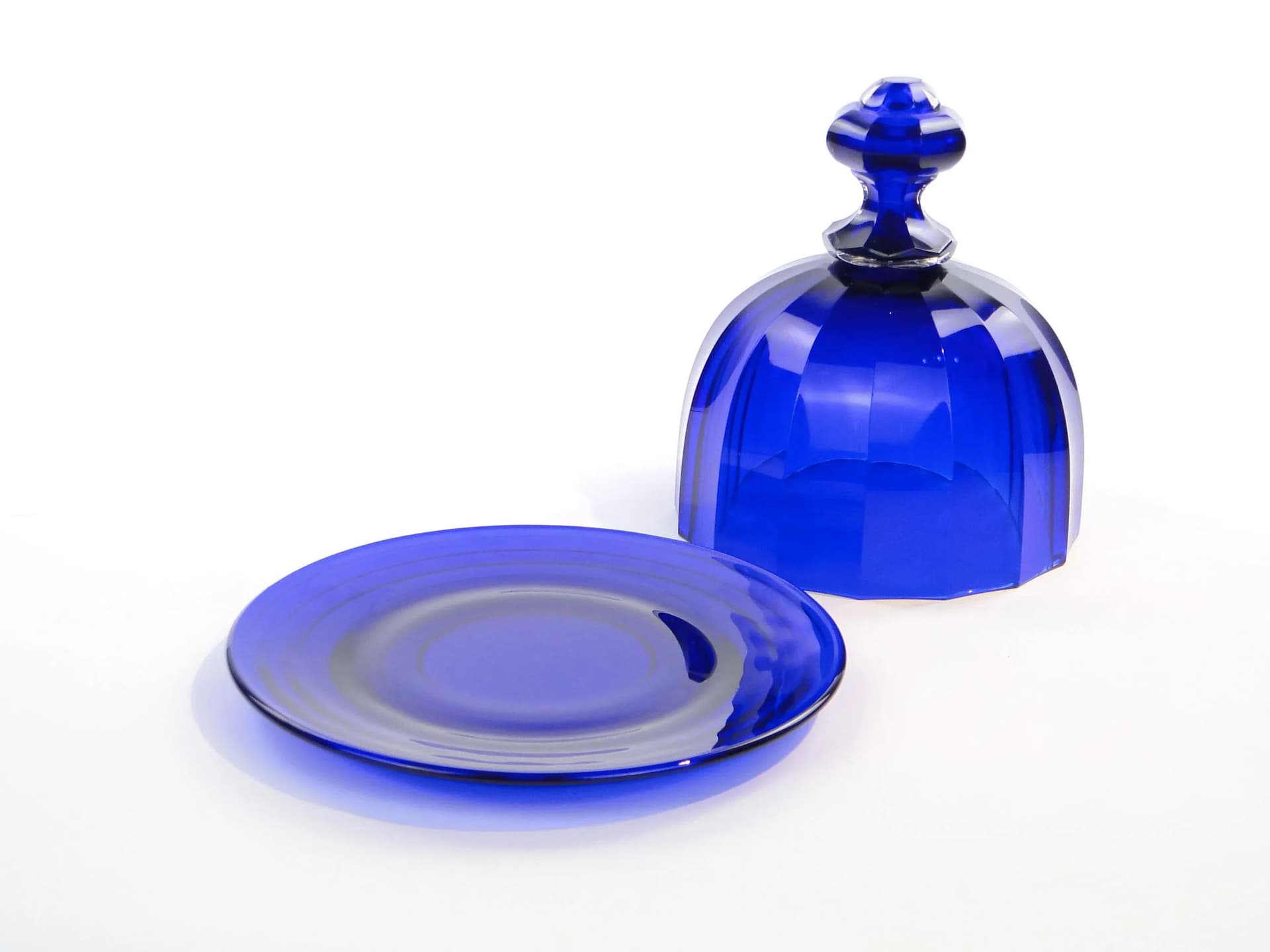 Klosz do potraw, kryształ indygo, proj. S. Haertl, Polska, lata 40. - 23609