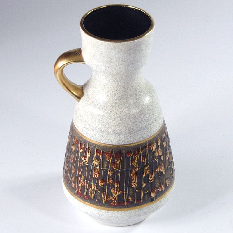 Wazon fat lava, szary brązowy czerwony żółty złoty, ceramika, Niemcy, lata 60. - 319034