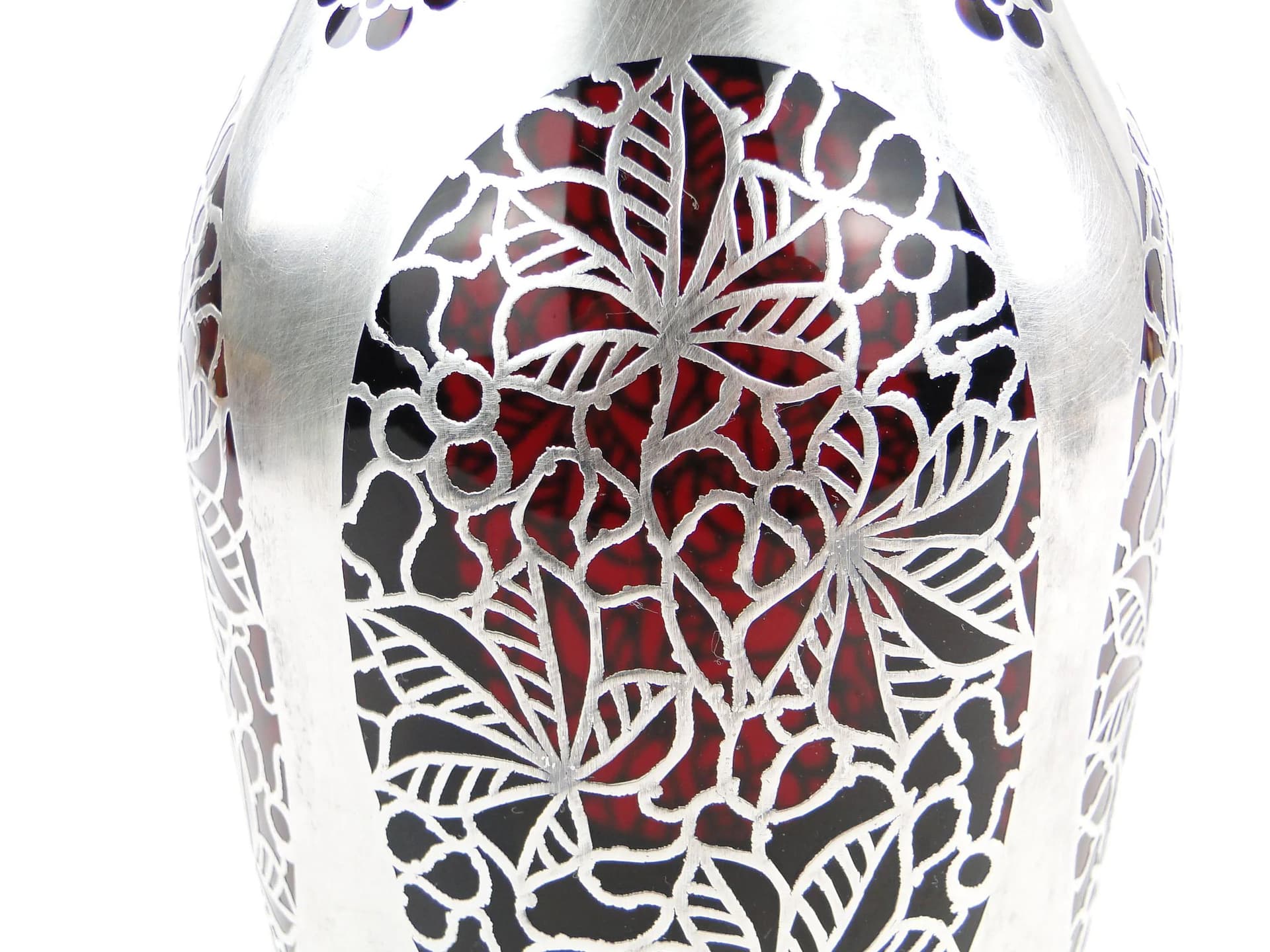 Wazon Art déco, szkło rubinowe, srebro, Polska, lata 20. - 23586