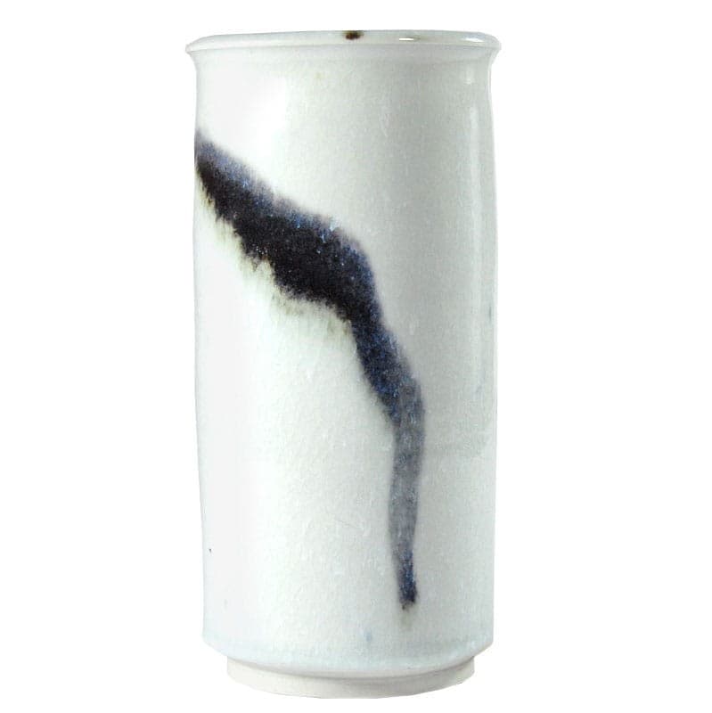 Wazon ceramiczny, biały z niebiesko-czarnym akcentem, Dania, lata 70. - 318963
