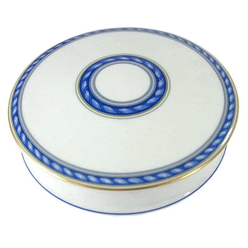 Pojemnik porcelanowy biały, dekor kobaltowy i złoty, Raynaud Limoges, Francja, lata 90. - 318935