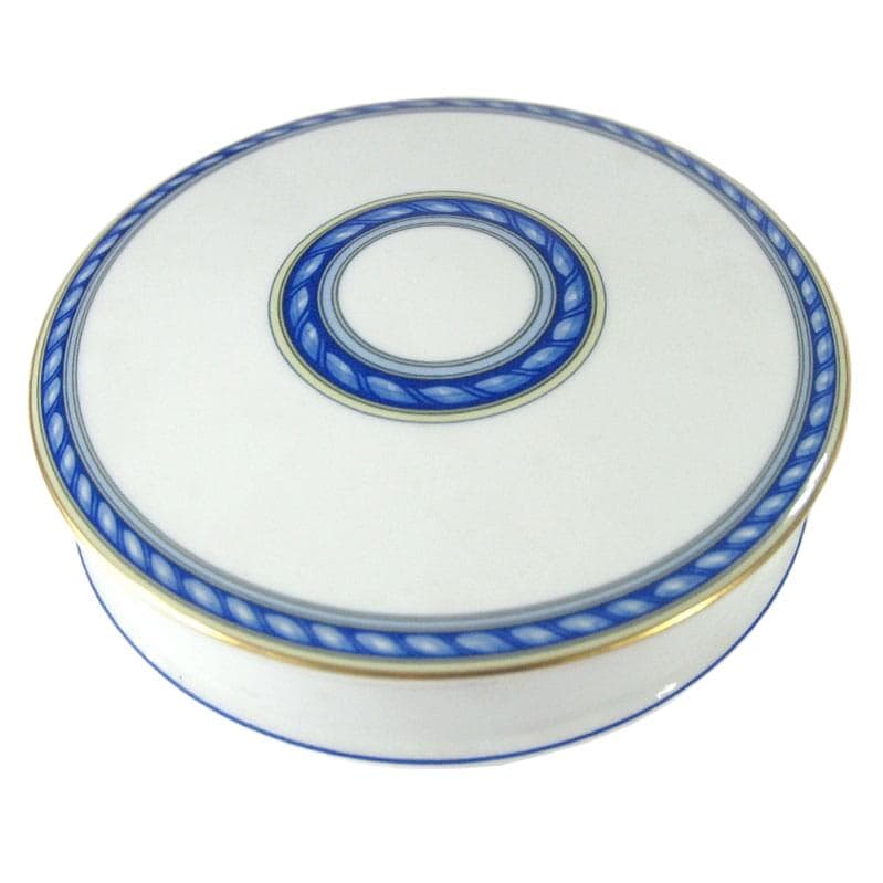 Pojemnik porcelanowy biały, dekor kobaltowy i złoty, Raynaud Limoges, Francja, lata 90.
