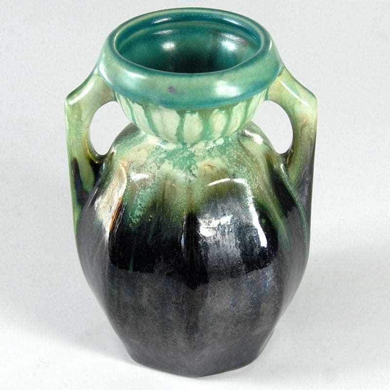 Wazon Art Deco, czarny zielony niebieski brązowy, ceramika, Belgia, lata 30. - 318814