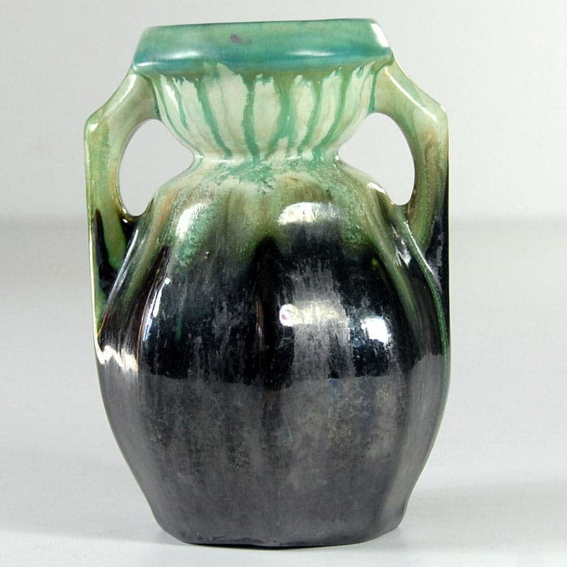 Wazon Art Deco, czarny zielony niebieski brązowy, ceramika, Belgia, lata 30. - 318813