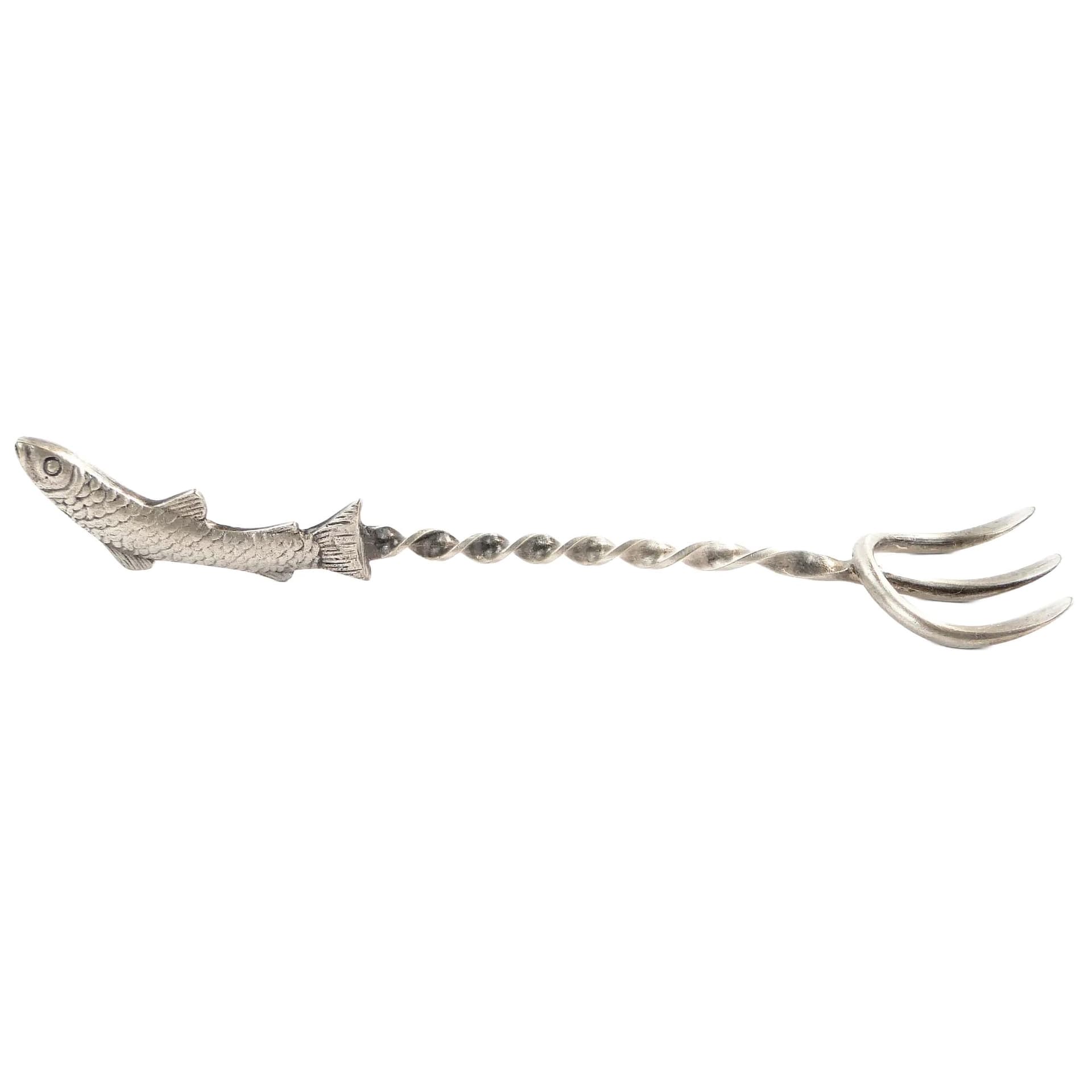 Fish fork, Art Deco, silver-plated brass silver, Belgium, 1930s.