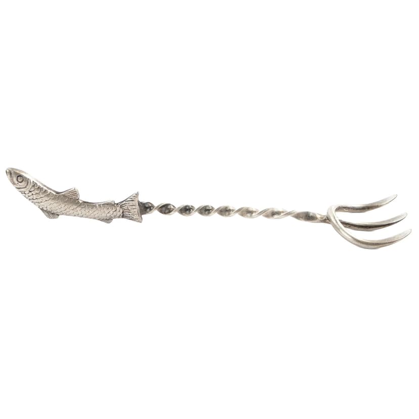 Fish fork, Art Deco, silver-plated brass silver, Belgium, 1930s.