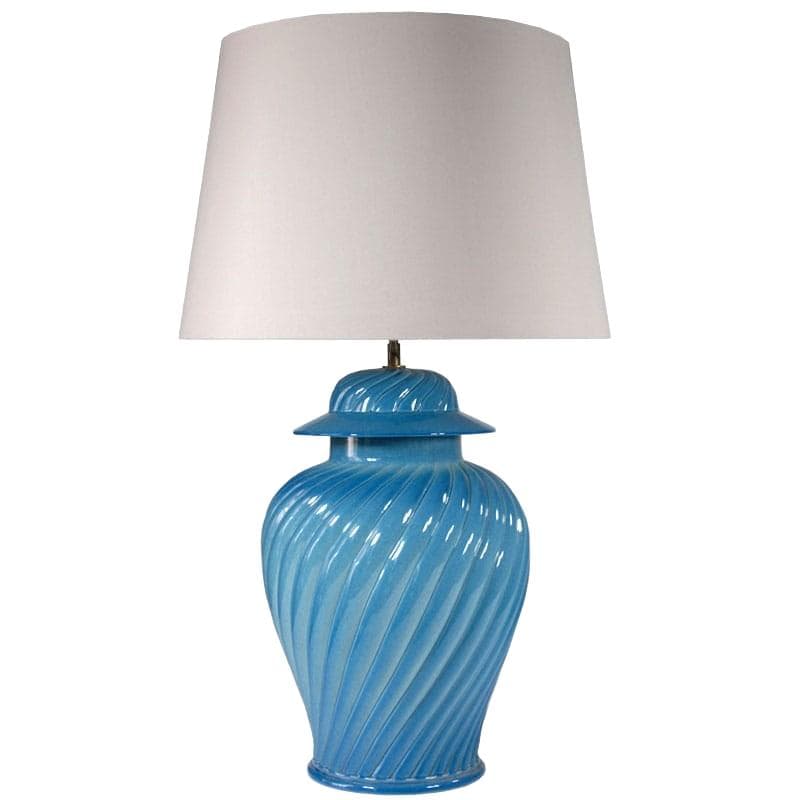 Lampa stołowa Kostka, niebieski, ceramika, bawełna biały, Francja, lata 70.