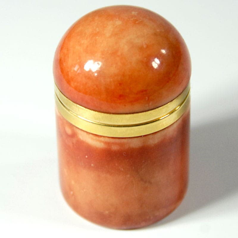 Pojemnik, alabaster barwiony pomarańczowy multikolor, mosiądz złoty, Włochy, lata 60. - 318729