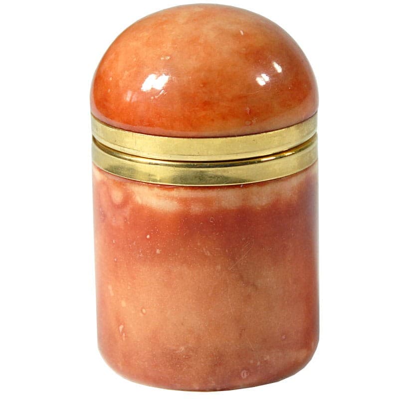 Pojemnik, alabaster barwiony pomarańczowy multikolor, mosiądz złoty, Włochy, lata 60. - 318731