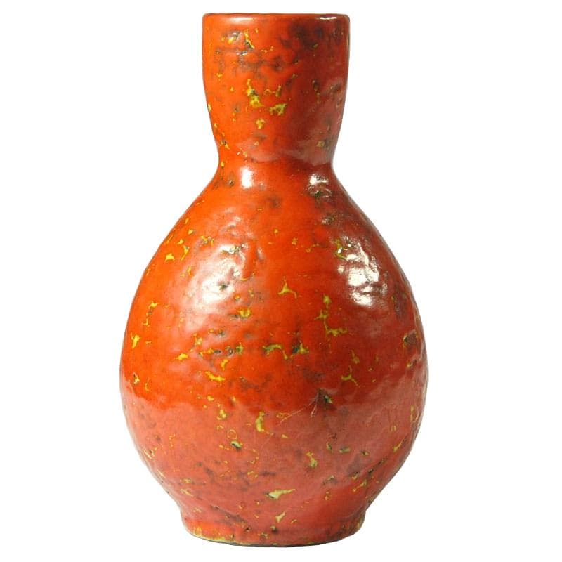 Wazon Fat Lava, pomarańczowy żółty brązowy, ceramika, lata 60.