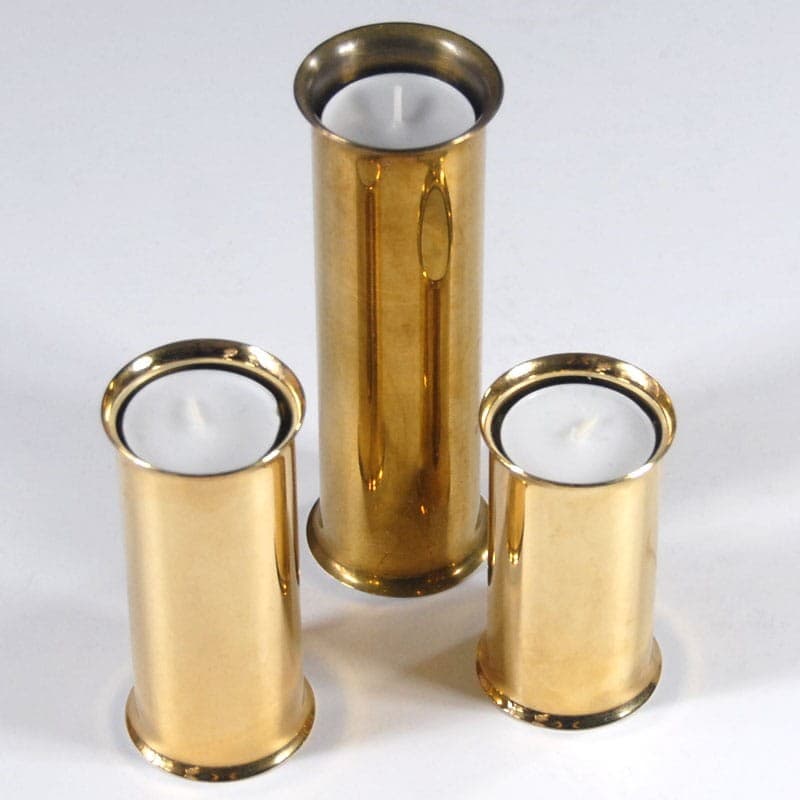 Zestaw trzech świeczników Altecco, złoty, metal złocony, Dania, lata 80. - 318630
