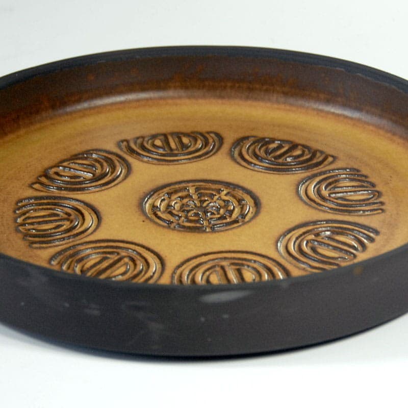 Patera ceramiczna, żółty, czarny, ceramika, Frank Keramik, Dania, lata 70. - 318563