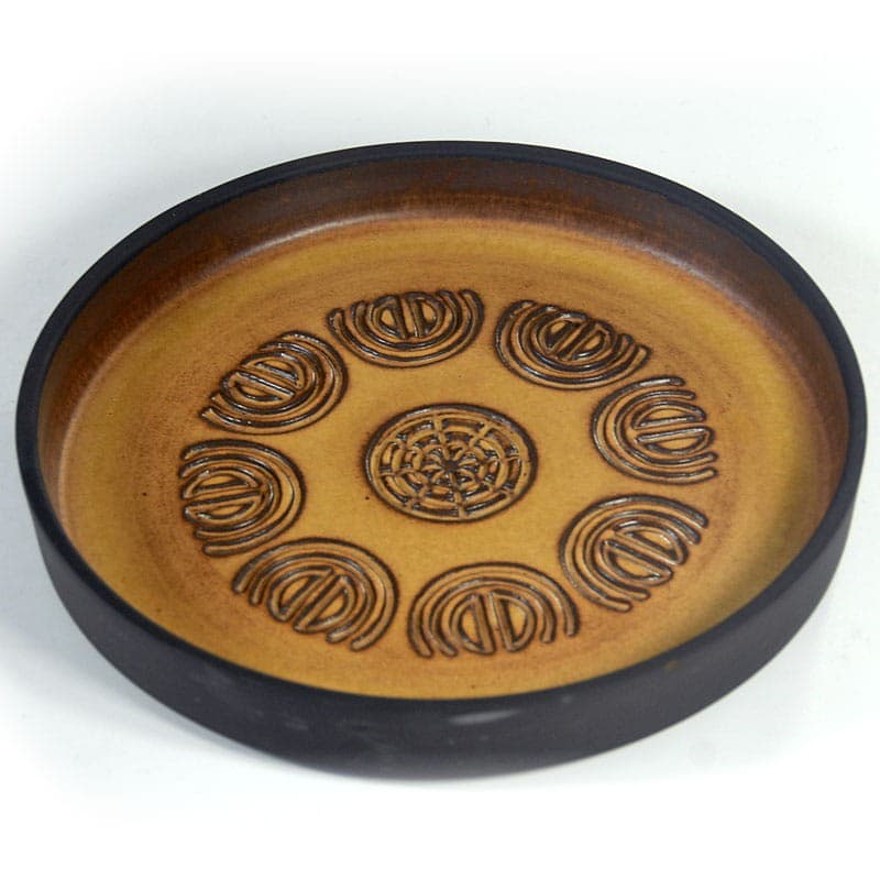 Patera ceramiczna, żółty, czarny, ceramika, Frank Keramik, Dania, lata 70. - 318562