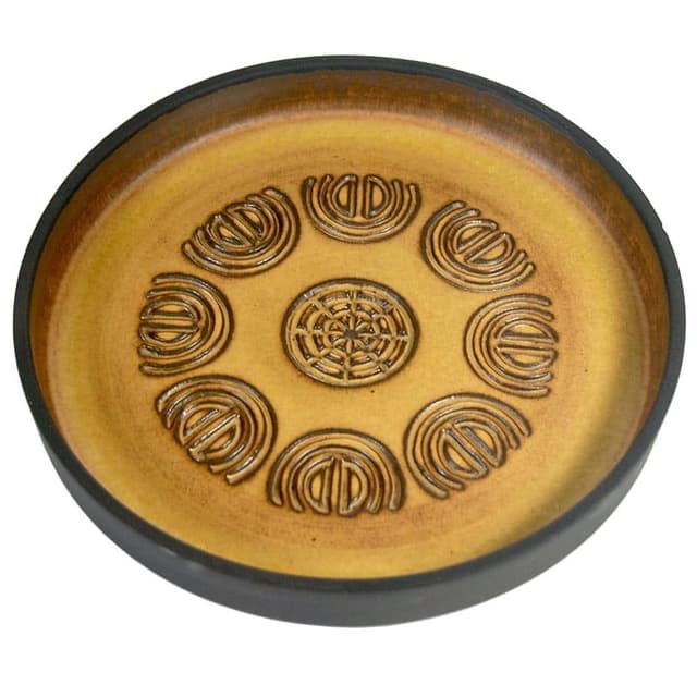 Patera ceramiczna, żółty, czarny, ceramika, Frank Keramik, Dania, lata 70. - WYMIARY