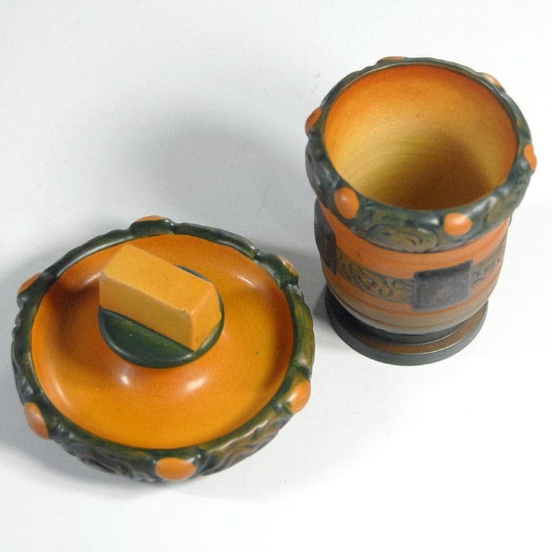 Zestaw ceramiczny, pomarańczowy zielony brązowy czarny, ceramika, Dania, lata 20. - 318543