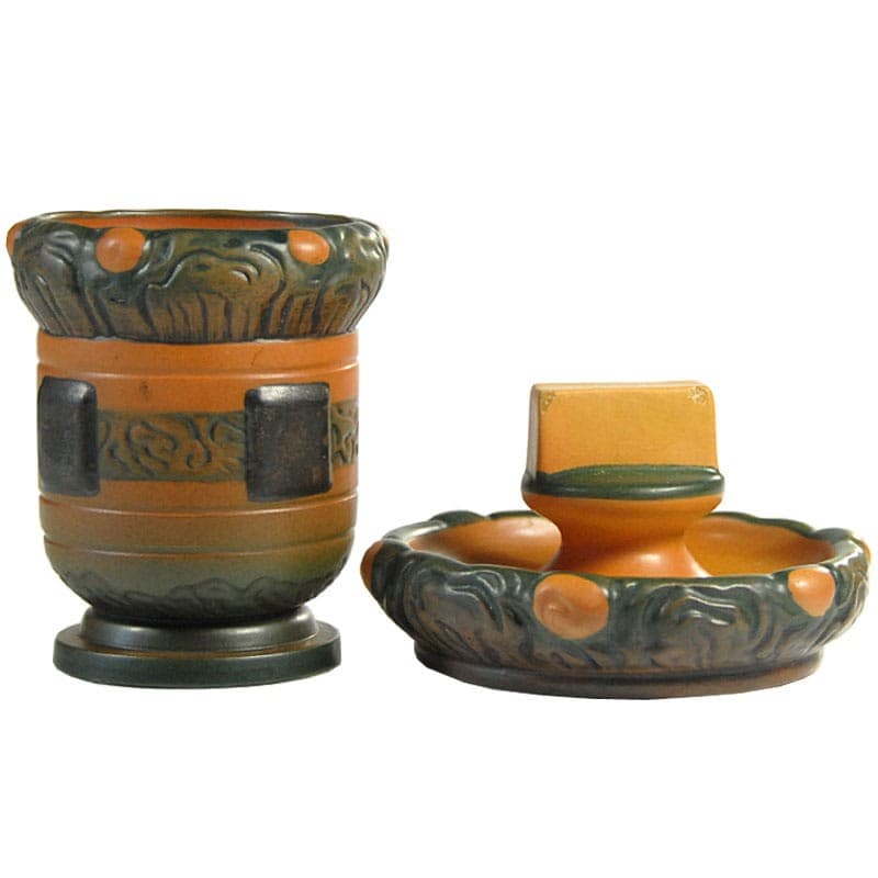 Zestaw ceramiczny, pomarańczowy zielony brązowy czarny, ceramika, Dania, lata 20. - 318544