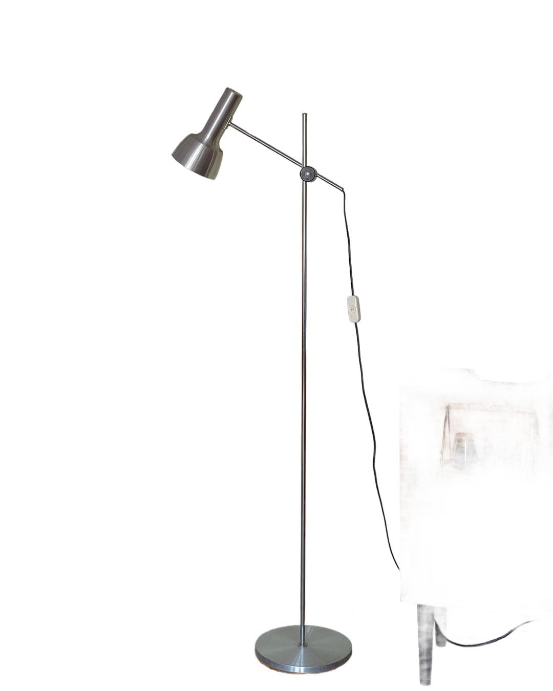 Lampa podłogowa, srebrny metal, Dania, lata 80.