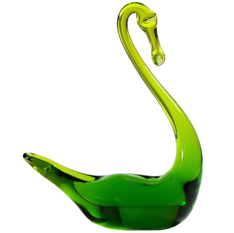Swan figurine, green transparent glass, Murano, Italy, 1960s.