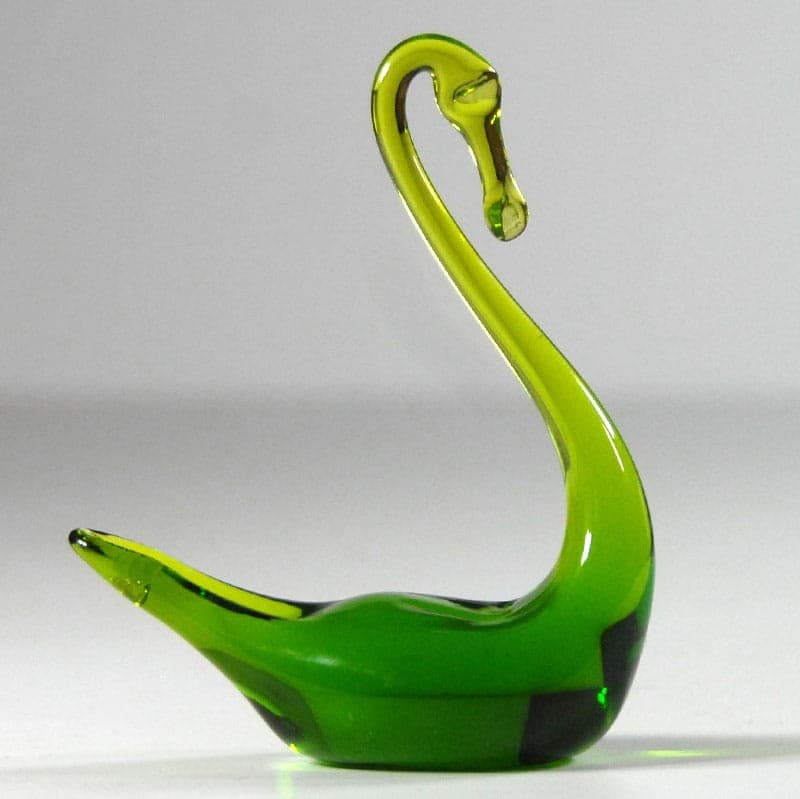 Swan figurine, green transparent glass, Murano, Italy, 1960s. - 319482