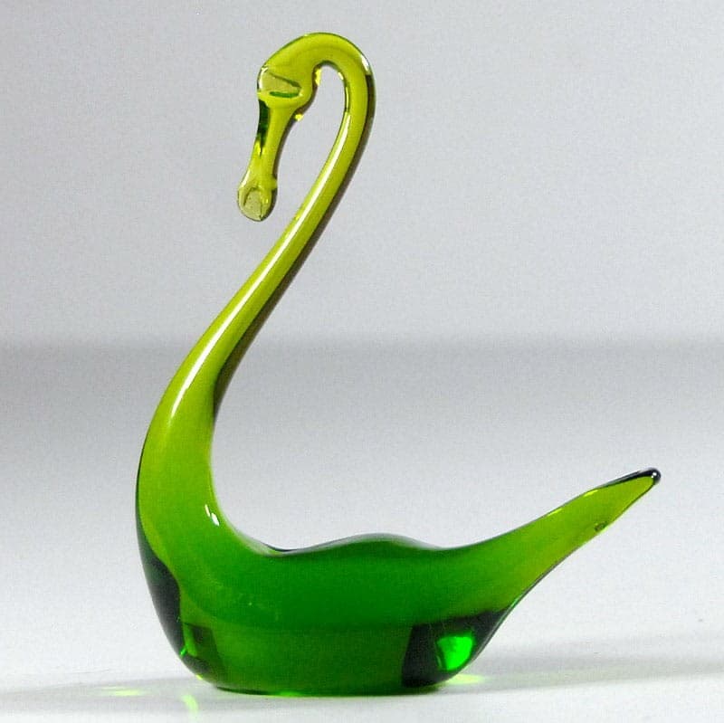 Swan figurine, green transparent glass, Murano, Italy, 1960s. - 319481