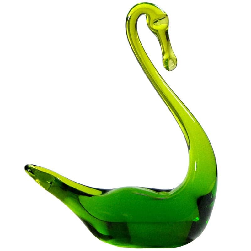 Swan figurine, green transparent glass, Murano, Italy, 1960s. - 319483