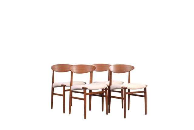 Zestaw czterech krzeseł, brązowy teak, wełna beż, proj. E. Larsen & A. Bender Madsen, Dania, lata 60. - WYMIARY