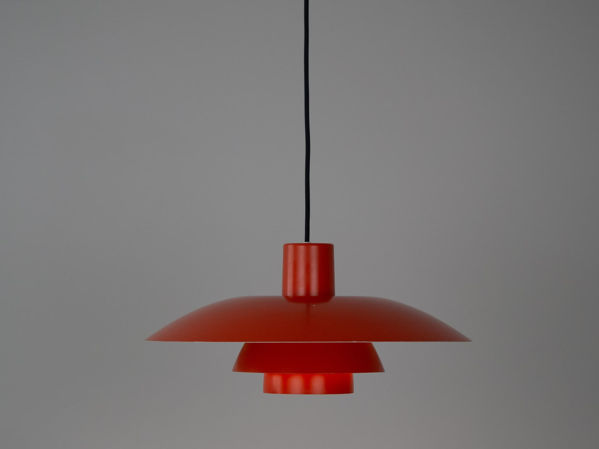 Pendant lamp PH 4/3, red orange, aluminum, by P. Henningsen, Louis Poulsen, Denmark, 1970s. - 319138