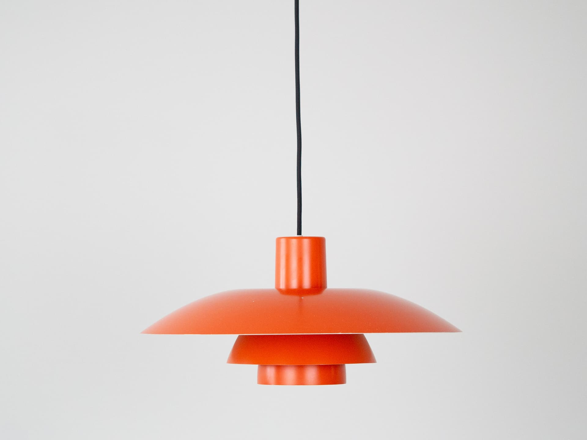 Pendant lamp PH 4/3, red orange, aluminum, by P. Henningsen, Louis Poulsen, Denmark, 1970s. - 319135