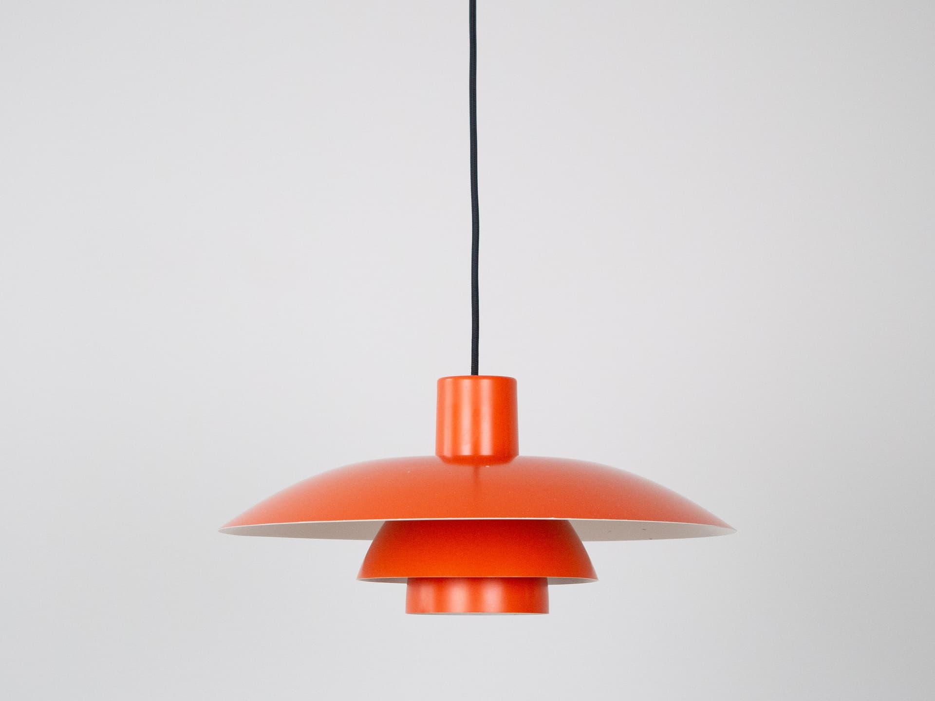 Pendant lamp PH 4/3, red orange, aluminum, by P. Henningsen, Louis Poulsen, Denmark, 1970s. - 319140