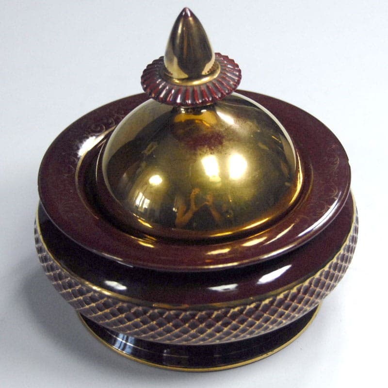 Puzderko Fiorentine, ceramika burgund, złocenie, proj. I. Casini, Włochy, lata 50. - 319309